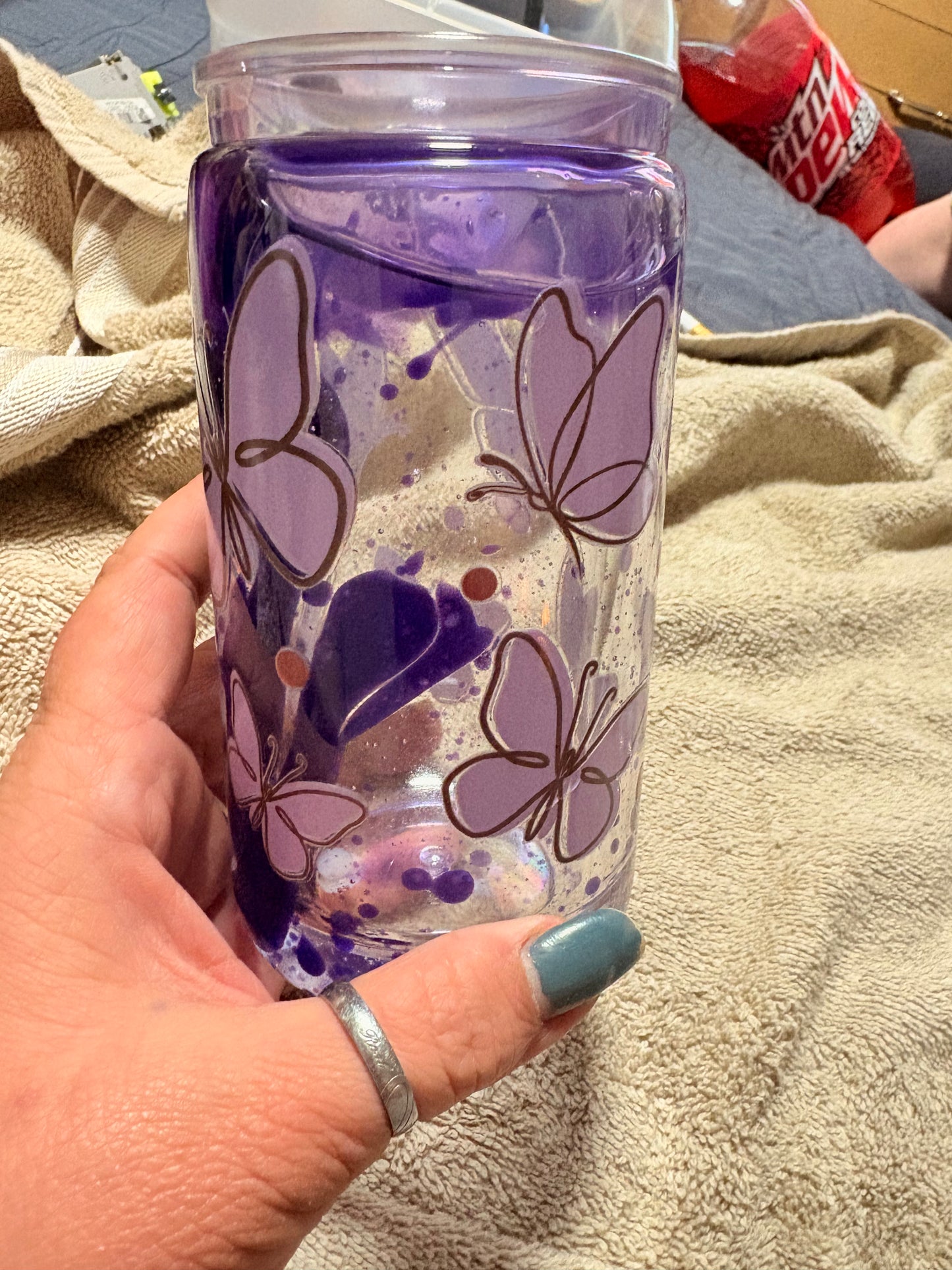Premade 16 oz purple lava butterfly